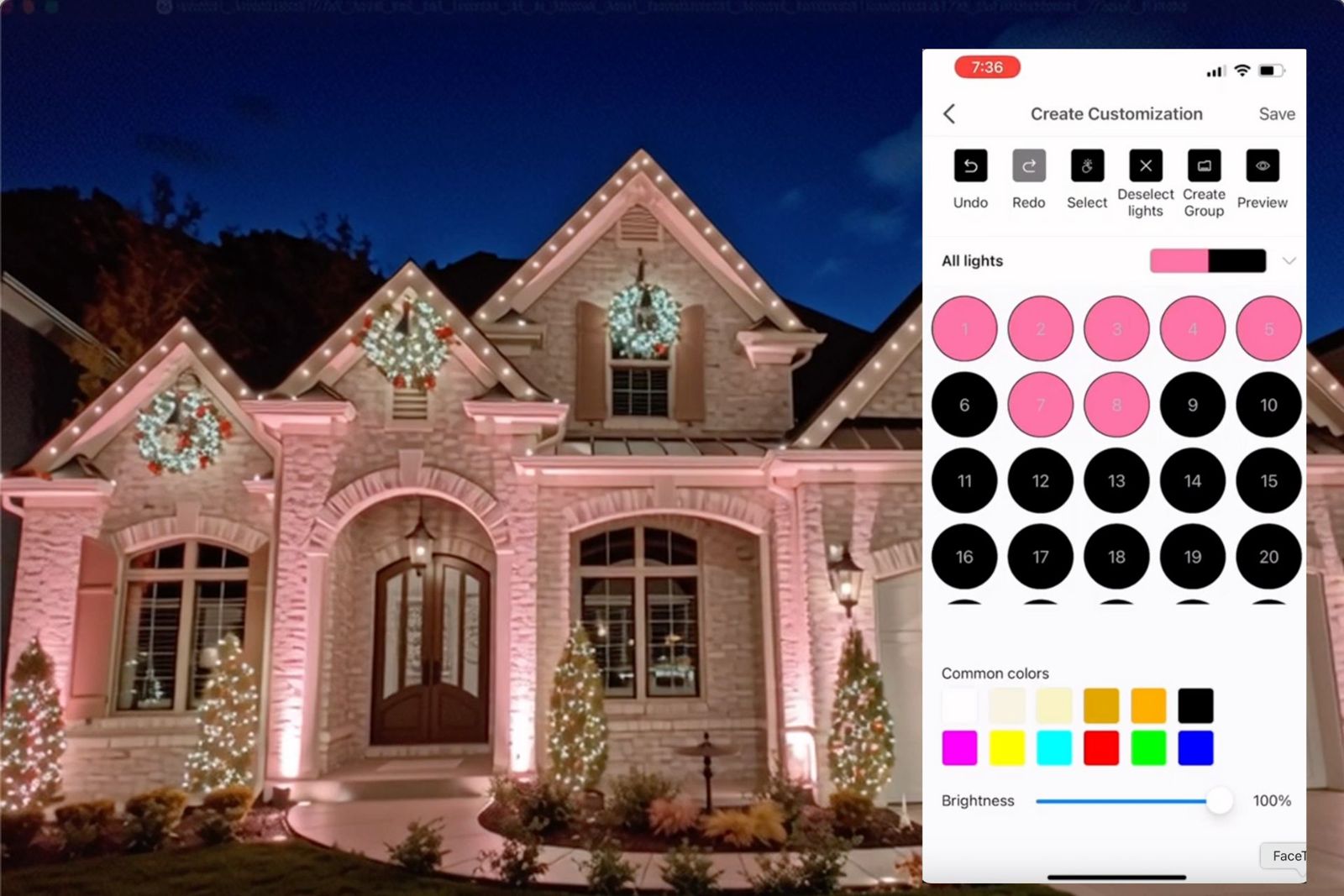 Choosing colors in the lighting app
