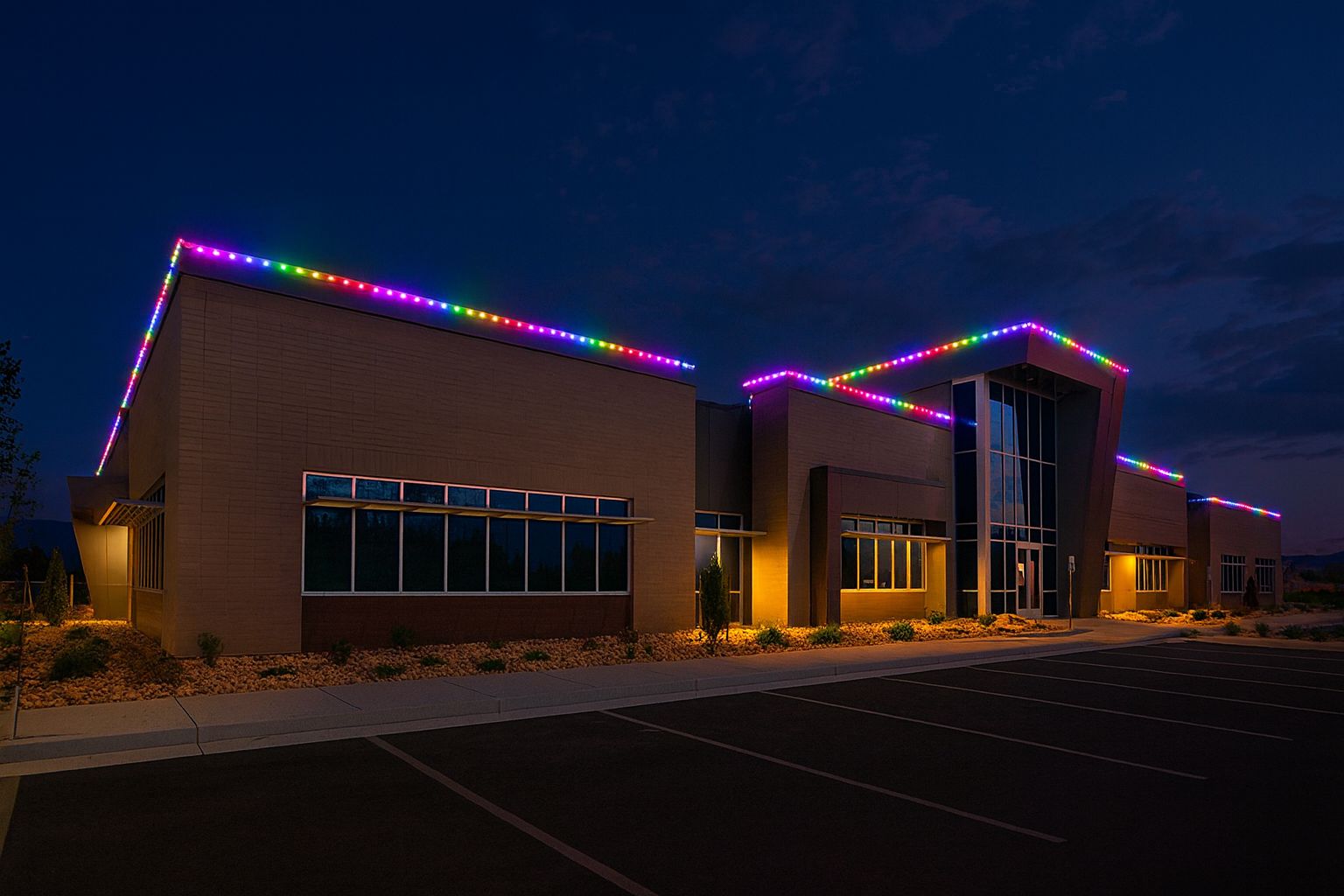 Commercial building roofline lighting