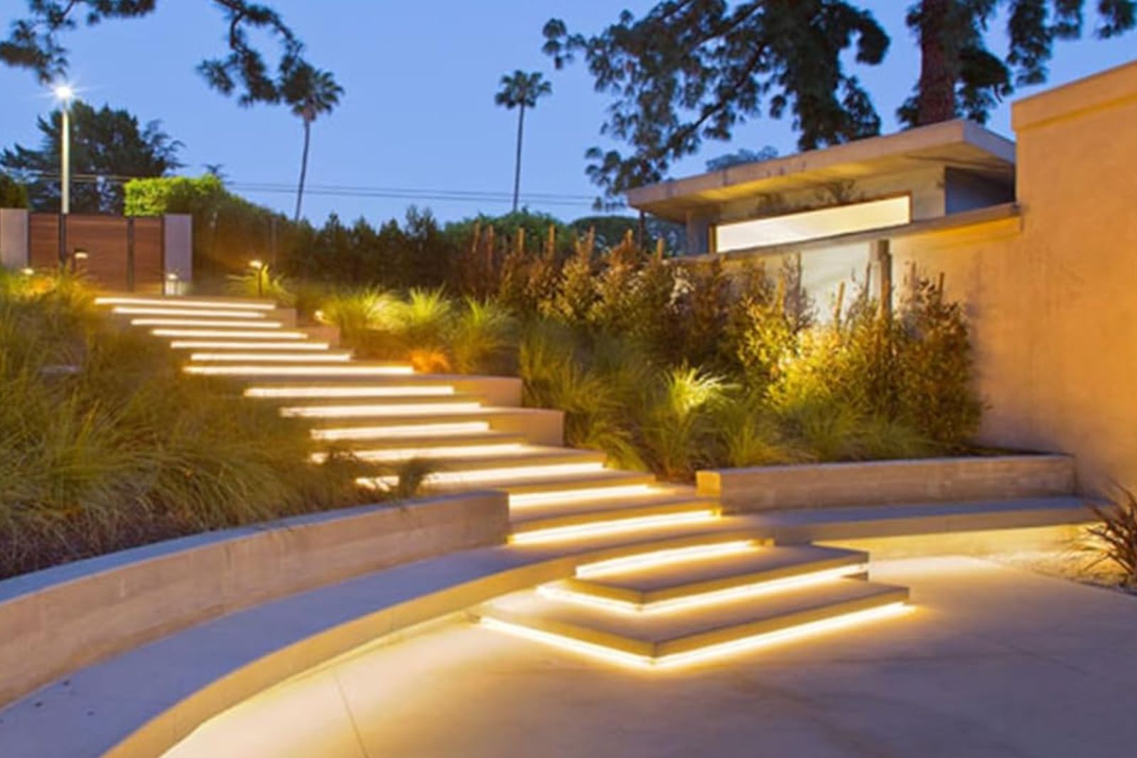Lit landscape steps