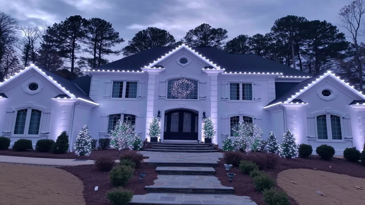 Cool white lighting on a large home